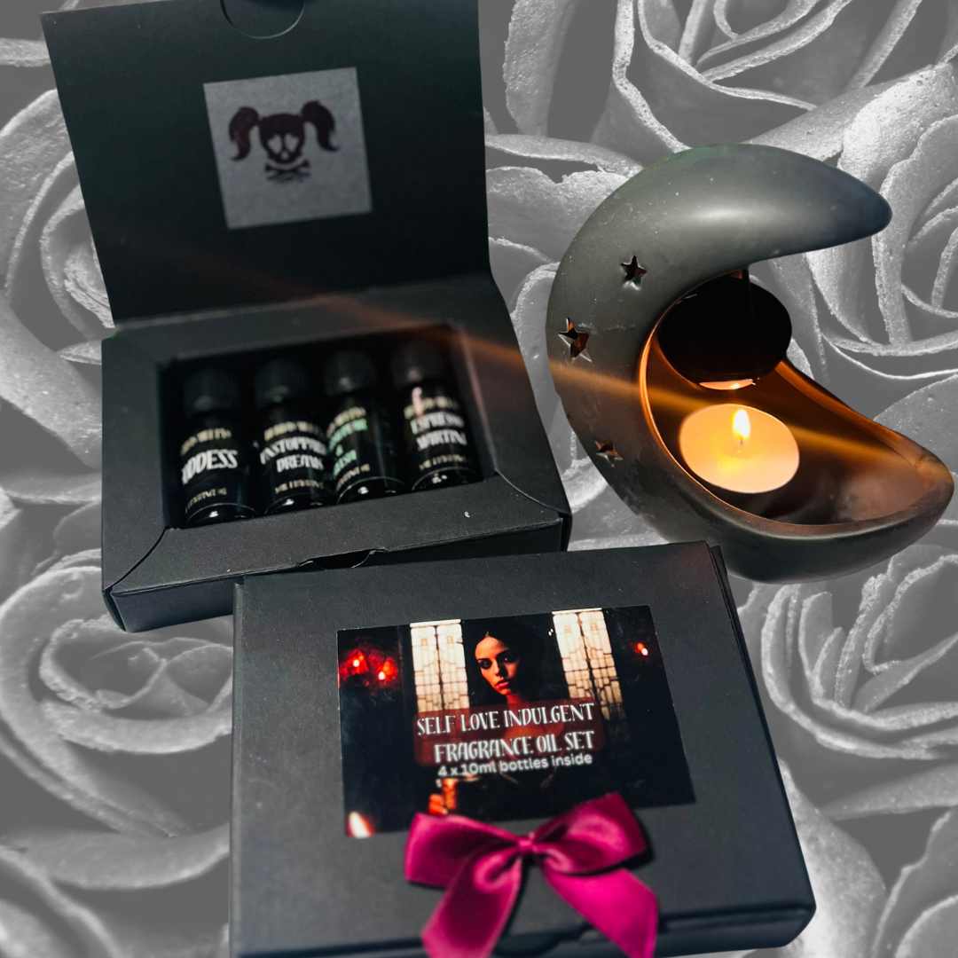NEW! Black Ceramic Moon Oil Burner Gift Box Set - Bubbas Meltys