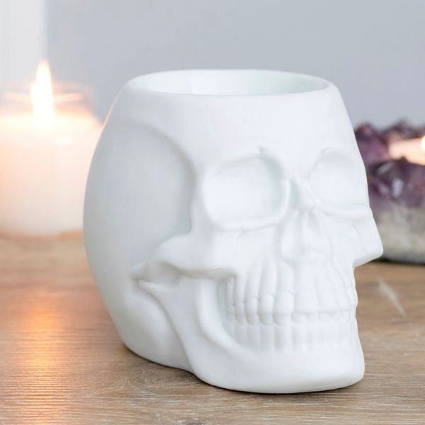 BACK SOON! White Ceramic Skull Wax Melter Burner - Bubbas Meltys